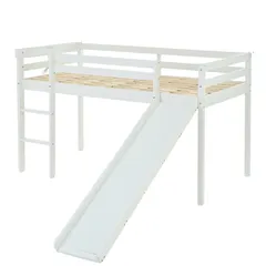 「数量限定セール」ロフトベッド ホワイト 滑り台付き 階段付き 収納棚 コンセント付き 宮棚 天然木 北欧風 頑丈設計 シングルベッド 大人用 一人暮らし 木製 省スペース 高耐久 安全ガード 耐荷重120kg