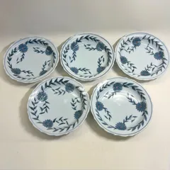 【美品】孝山作　有田焼　丸皿　中皿　5客セット　染付菊花