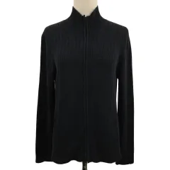 アイシービー iCB カーディガン ニット スタンドカラー ジップアップ リブ 無地 長袖 36 黒 ブラック