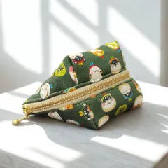 《ハンドメイド》がま口さん大集合！緑の和柄三角ポーチ