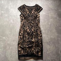 77 タダシショージ TADASHI SHOJI 刺繍 花柄 ワンピース ベージュ