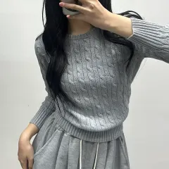 ポロ ラルフローレン グレー ケーブル クルーネック ニット (M)