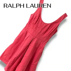 RALPH LAUREN レディース ワンピース ノースリーブ Aライン コットン100 サイズ9 M相当 レッド 赤 バスト83 ヒップ91 身長160 きれいめ ドレス 0000878OC