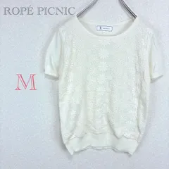 ロペピクニック♡ROPE' PICNIC【M】レースニット　花柄　シースルー　シアー　パフスリーブ　Uネック　半袖
