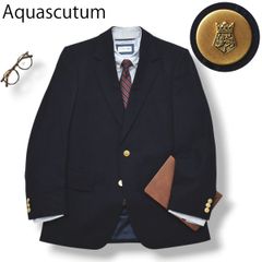 【定番】 紺ブレ 英国製 アクアスキュータム Aquascutum シングル 2B 総裏地 透かしロゴ テーラードジャケット ブレザー 秋冬 36 ネイビー メンズ エンブレム入 金ボタン トラッド 