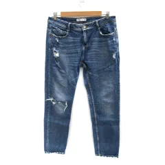 ザラ ZARA デニムパンツ ジーンズ テーパードパンツ アンクル丈 ダメージ加工 30 青 ブルー /SM27