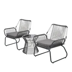 「数量限定セール」 2025新作 ガーデンファニチャー テーブル 3点セット 2脚 ガーデン ベランダ ガーデンチェア セットテーブルセット クッション付 ホワイト×グレー