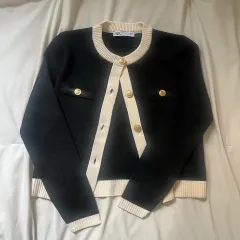 ZARA ブラック バイカラー GOLDボタン カーディガン