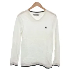 バーバリーブラックレーベル BURBERRY BLACK LABEL カットソー Tシャツ ロンT ロゴ刺繍 Vネック 長袖 2 白 ホワイト /JS