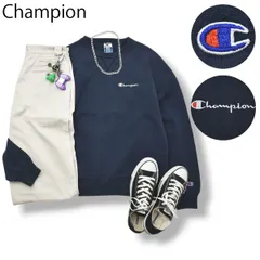 90s ヴィンテージ USA製 チャンピオン Champion 前V ガゼット ロゴ 刺繍 スウェット トレーナー クルーネック 裏起毛 M ネイビー アメリカン カジュアル ストリート メンズ