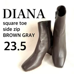 極美品未使用級・23.5✨ダイアナ スクエアトゥ サイドジップ レザー ショート ブーツ ブラウングレー系