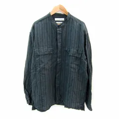 グリーンレーベルリラクシング ユナイテッドアローズ green label relaxing カジュアルシャツ リネンシャツ 長袖 バンドカラー ストライプ柄 麻 L 緑 グリーン /SY4