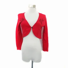 サヴォイクロージング SAVOY CLOTHING カーディガン Vネック ショート丈 刺繍 M 赤 レッド /HO7