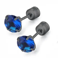 ピアス レディース 石 シンプル 5mm 黒 サージカルステンレス スタッドピアス つけっぱなし ネジ式 ジュエリー 男女兼用 両耳用 キャッチ 人気 おしゃれ プレゼント ファーストピアス ブラック 2個セット (5mm ブラック2) (ブルー 5MM)