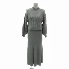 マーキュリーデュオ MERCURYDUO セットアップ 上下 リブニットワンピース マキシ丈 ロング丈 ノースリーブ ハイネック セーター 長袖 Vネック バックシャン F カーキ /YS11