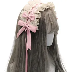 ヘッドドレス ロリータ 髪飾り ゴスロリ ヘアアクセサリー カチューシャ レース リボン 蝶結び かわいい キュート メイドカフェ lolita 多色選択 (ベージュ+ピンク) ブランド: Sitengle