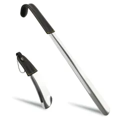 [Temlum] 靴べら くつべら 靴ベラ ステンレス製 シューホーン キーホルダー 靴べら 携帯 ロング 短ヘラ 高級 PUハンドル 子供 妊娠の方 高齢者に向け 二点セット購入 42cm*15.5cm シルバー
