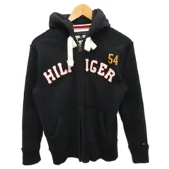 トミーヒルフィガー TOMMY HILFIGER Slim Fit ジップパーカー フーディー ジップアップ ロゴ ワッペン タイト S 黒 ブラック