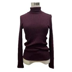 ユニクロ UNIQLO ニット セーター タートルネック リブ ボーダー 長袖 M 赤 ボルドー 紺 ネイビー