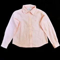 ME1-802☆familiar/ファミリアトップス シャツ 長袖シャツ *ピンク *130サイズ 子供服 さらっと軽い 綿100％ 襟に花刺繍入り 可愛いデザイン■