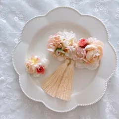 【24時間以内発送】七五三　髪飾り　ピンク　リボン型　キッズヘアクリップ  タッセル　お揃い