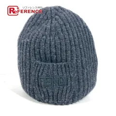 FENDI フェンディ ニット帽 ロゴ ポケット付き FXQ959 ウール グレー