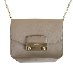 FURLA フルラ メトロポリス チェーンショルダー G6400 ショルダーバッグ レザー ベージュ レディース 【中古】