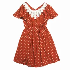 未使用品 AGUNAMOON ラグナムーン ドット柄 ワンピース フレアスリーブ レース×フェイクパール装飾 F オレンジ レディース 【中古】