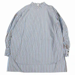 MyLanka ミランカ ストライプ柄 シャツ ブラウス 長袖 バルーンスリーブ プルオーバー トップス 38 M ブラウン レディース 【中古】