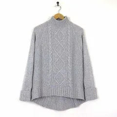 セオリー Theory ニット セーター カシミヤ ウール 長袖 ケーブルニット ハイネック S 杢 ライトグレー