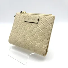 【 箱付／美品 】GUCCI　グッチ　マイクロGGシマ　コンパクトウォレット　ミニ財布　二つ折り財布　レザー　アイボリー