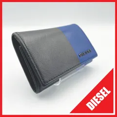 ✱DIESEL（ディーゼル）✱ツートン キーケース 黒×青 メタルロゴ 6連フック サフィアーノ調レザー
