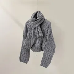 ルーズフィット ケーブル編みニットマフラー セット (T4898)