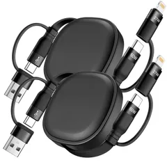 【数量限定】2パック1.16m 巻き取り式 5in1 巻き取り 伸縮可能 ライトニング 充電ケーブル [MFI認証] 60W急速充電とデータ伝送同期 MINLU多機能充電ケーブル ライトニング/TypeC/USB Aポート付き、iPhone/iPad/サムスン