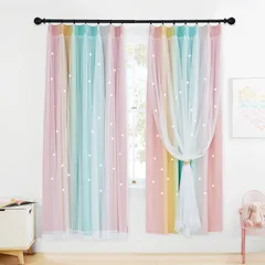 【新着商品】キラキラ 弥生の色 子ども部屋 グラデーション スタ―ライト 可愛い 目隠し レースカーテン付き お洒落 防音 星柄 遮光カーテン あたたかでやさしい 2枚セット 姫糸 透かし彫り 100ｘ135cm DANCE PONY