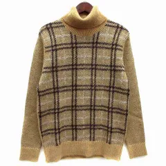 コムサメン COMME CA MEN トラックチェック オーバーペーン タートルネック モヘア セーター 長袖 ニット ベージュ M 美品のサムネイル