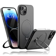 【新着商品】用 プロマックス 12 アイフォン カバー ワイヤレス充電対応 MagSafe対応 (ブラック) スタンド 360°回転リング ケース iPhone12ProMax TEIQ