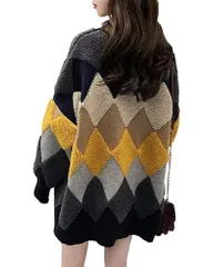 【即日発送】ニット アウター 羽織り レディース ボア トップス カーディガン アーガイル Vネック ASARANS 秋冬 フリーサイズ