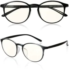 【即日発送】PC眼鏡 パソコン用 JIS規格 UVカット メガネ 超軽量14g ボストン型 おしゃれ ブルーライトカット 紫外線カット メンズ レディース ユニセックス [ROTAKUMA] 度なし 伊達めがね (ブラック/クリア)