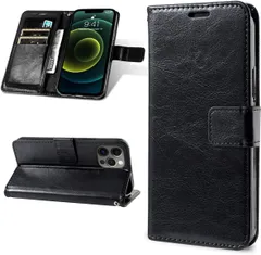 【即日発送】全面保護 耐衝撃 手帳型 薄型 軽量 マグネット ケース カード収納 スマホケース 高級PUレザー スタンド機能付き iPhone ワイヤレス充電対応 (iPhone12 ブラック)