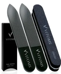 【即日発送】ピカピカ ネイルケア 艶出し ネイルファイル つめみがき スポンジファイルセット つめやすり 解説動画付 ブラック ガラス 爪磨き (ストレート2本セット) 【プロネイリスト推薦】爪やすり VITOMS