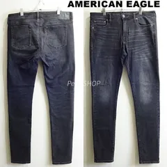 American Eagle アメリカンイーグル ウルトラスキニーデニム メンズL　36×34 W90cm ヴィンテージブラック ストレッチ ヒゲ加工 縦落ち ハチノス レーヨン配合
