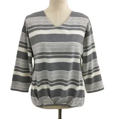 ビームスハート BEAMS HEART カットソー プルオーバー Vネック ボーダー 切替 長袖 グレー 白 ホワイト