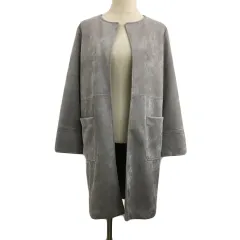 ハッシュアッシュ HusHusH コート ミドル丈 ノーカラー スエード調 フェイクスエード 無地 長袖 M グレー