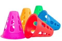 【数量限定】バスケットボール サッカーコーン 風抜き穴付き ミニパイロン フットサル 陸上 マーカーコーン 部活 三角コーン 軽量 5色 カラーコーン 50個セット Sugarello 高さ7.5cm