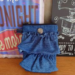 10☆USEDデニムリメイク☆2段フリル☆マルチポーチ☆ペンケース