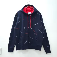 チャンピオン ロゴ プリント ネイビー フード Tシャツ 起毛