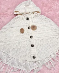 ニットポンチョ ケーブル編み 姫ギャル ショール ケープ 白
