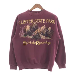 90年代 USA製 Lee リー アニマルプリント スウェット バッファロー ワインレッド (メンズ L) 中古 古着 P5663