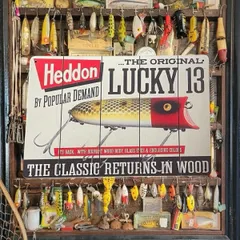 へドン HEDDON オールドルアー ブリキ 看板 ハーレー 当時 ZEAL ズイール バス 釣り 道楽バグリー ボーマーラパラ メガバス ダイワ トップ